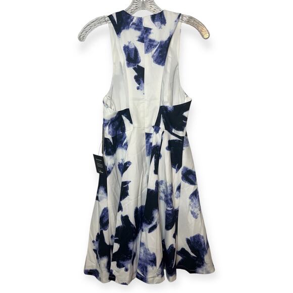 NWT Lulus White Blue Floral Print Deep V-Neck Sleeveless A-Line Dress Size Small - Picture 7 of 16